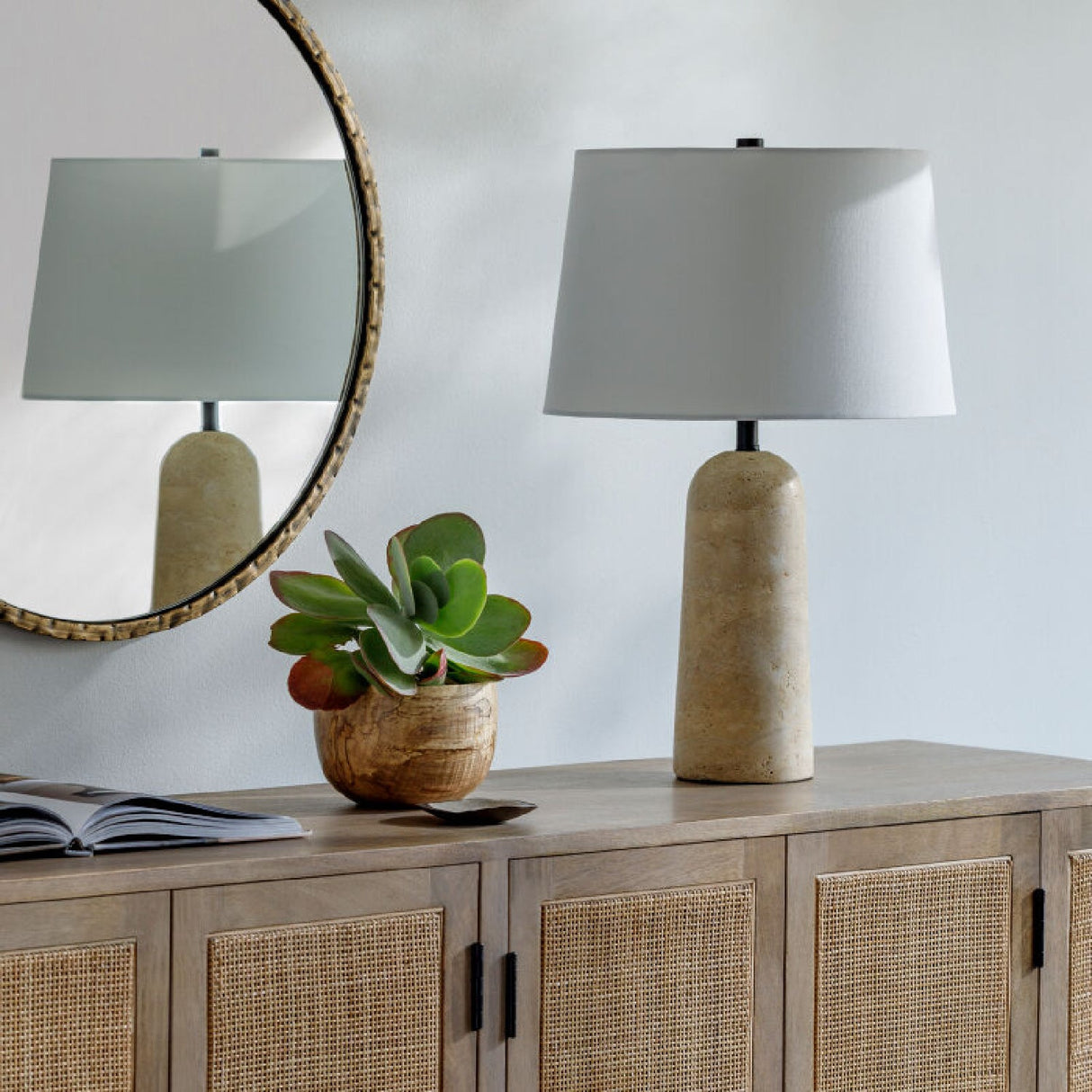 Modern European furniture - Travertine Base Accent Table Lamp - www.oroa.com