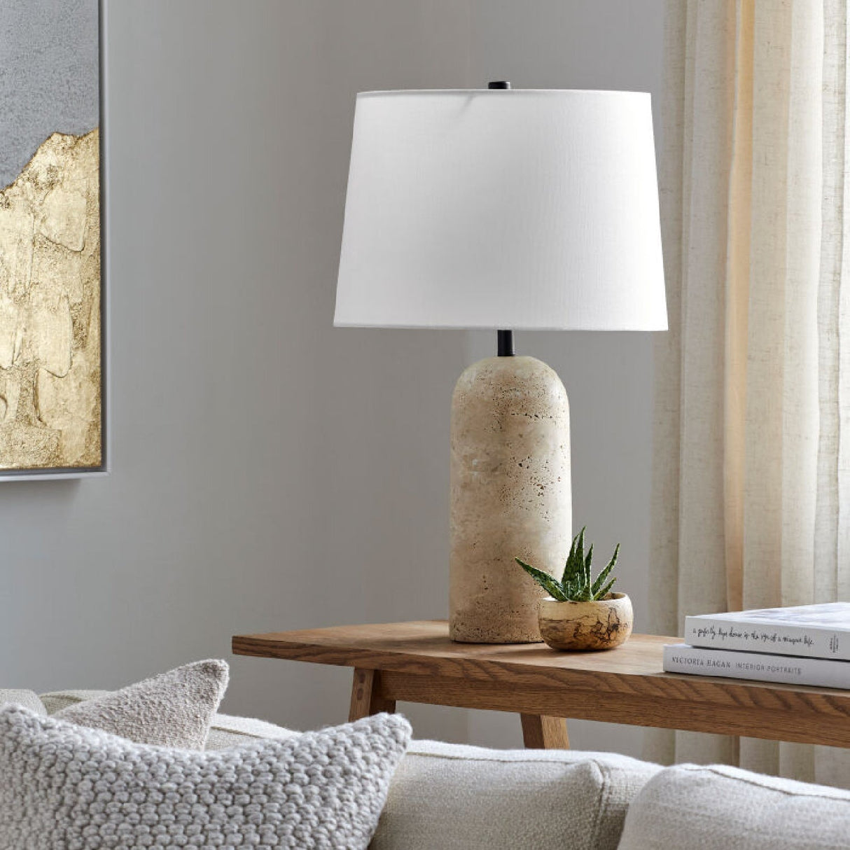 Modern European furniture - Travertine Base Accent Table Lamp - www.oroa.com