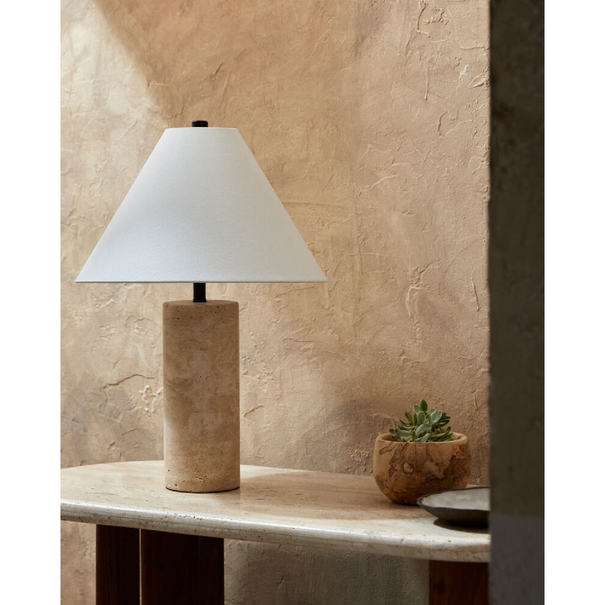 Modern European furniture - Beige Travertine Table Lamp - www.oroa.com