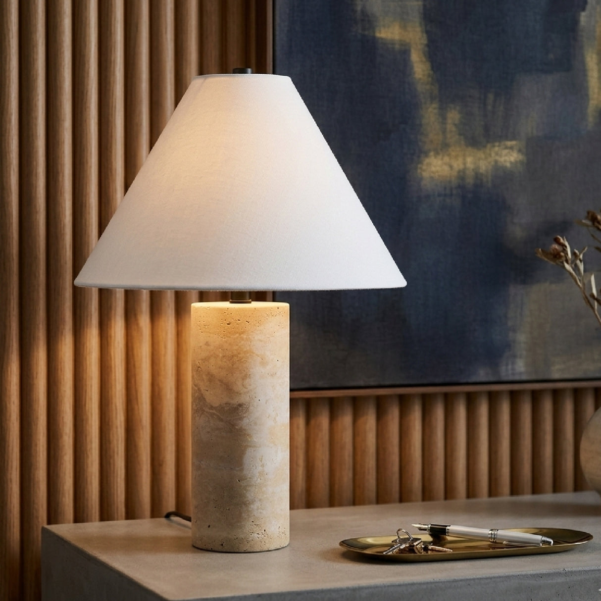 Modern European furniture - Beige Travertine Table Lamp - www.oroa.com