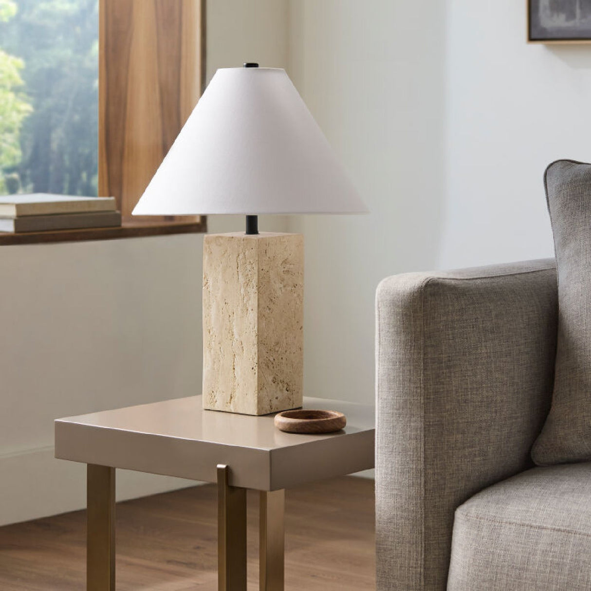 Modern European furniture - Beige Travertine Table Lamp - www.oroa.com