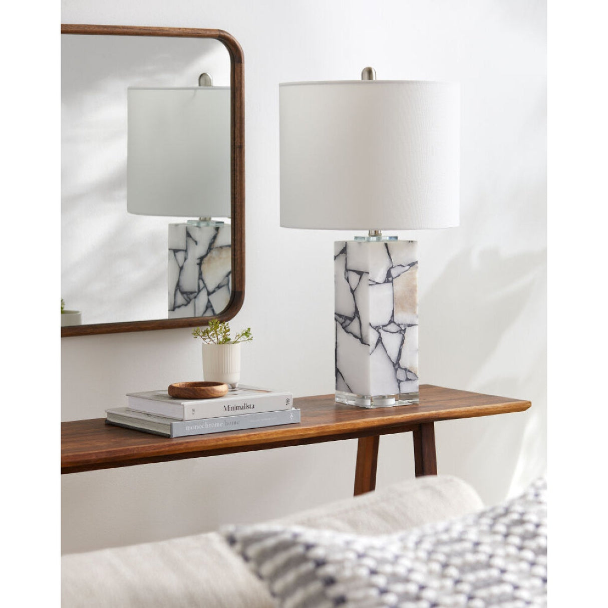 Modern European furniture - White Marble Accent Table Lamp - www.oroa.com