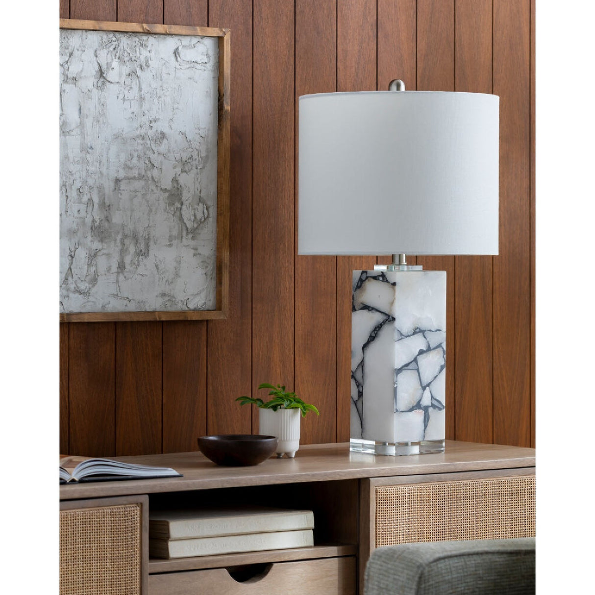 Modern European furniture - White Marble Accent Table Lamp - www.oroa.com