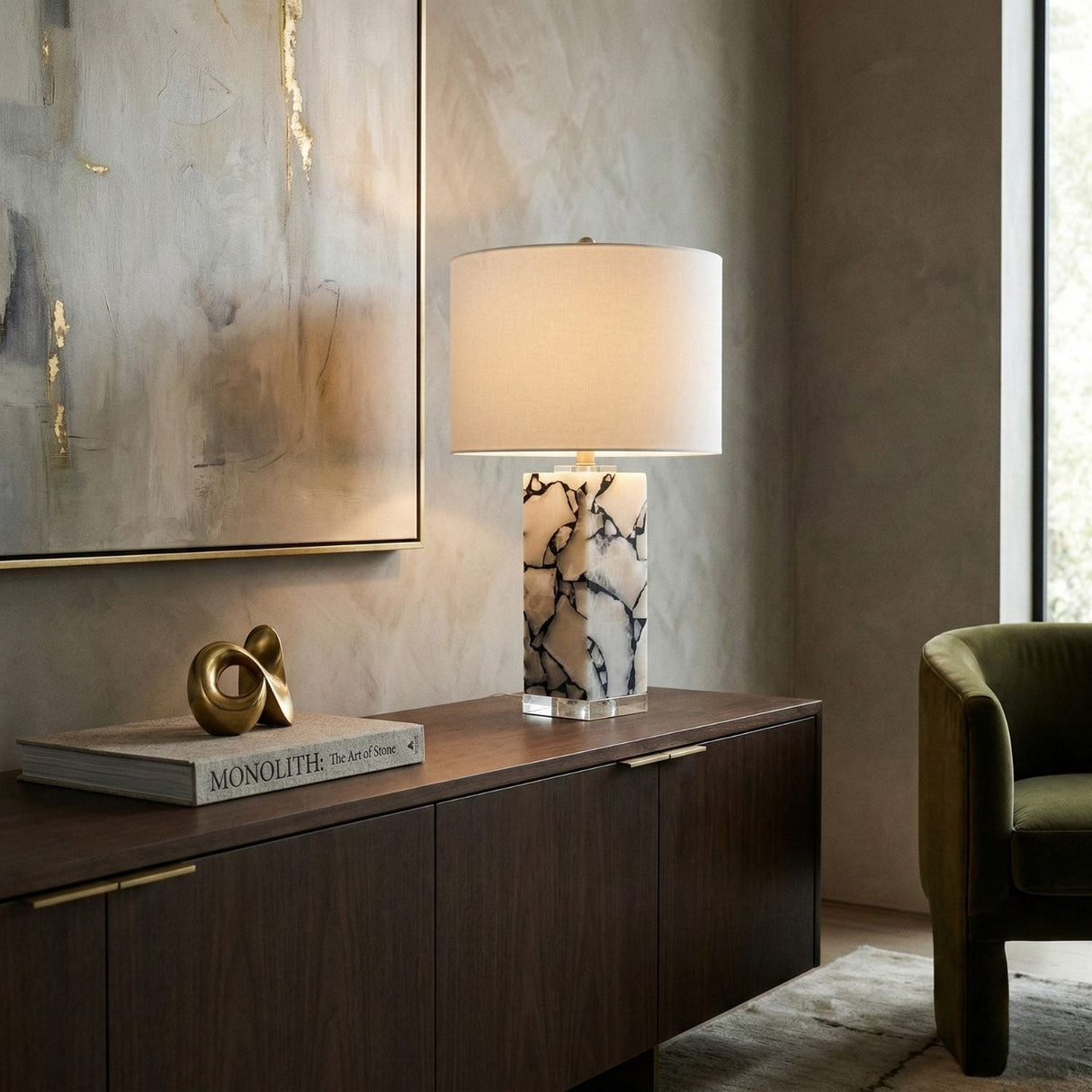 Modern European furniture - White Marble Accent Table Lamp - www.oroa.com
