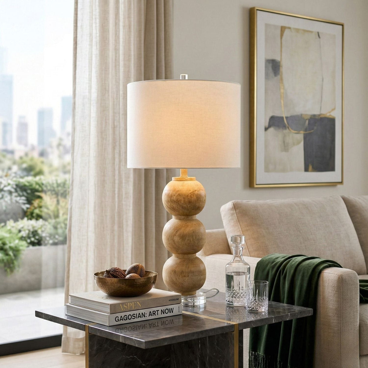 Modern European furniture - Beige Sphere Base Table Lamp - www.oroa.com