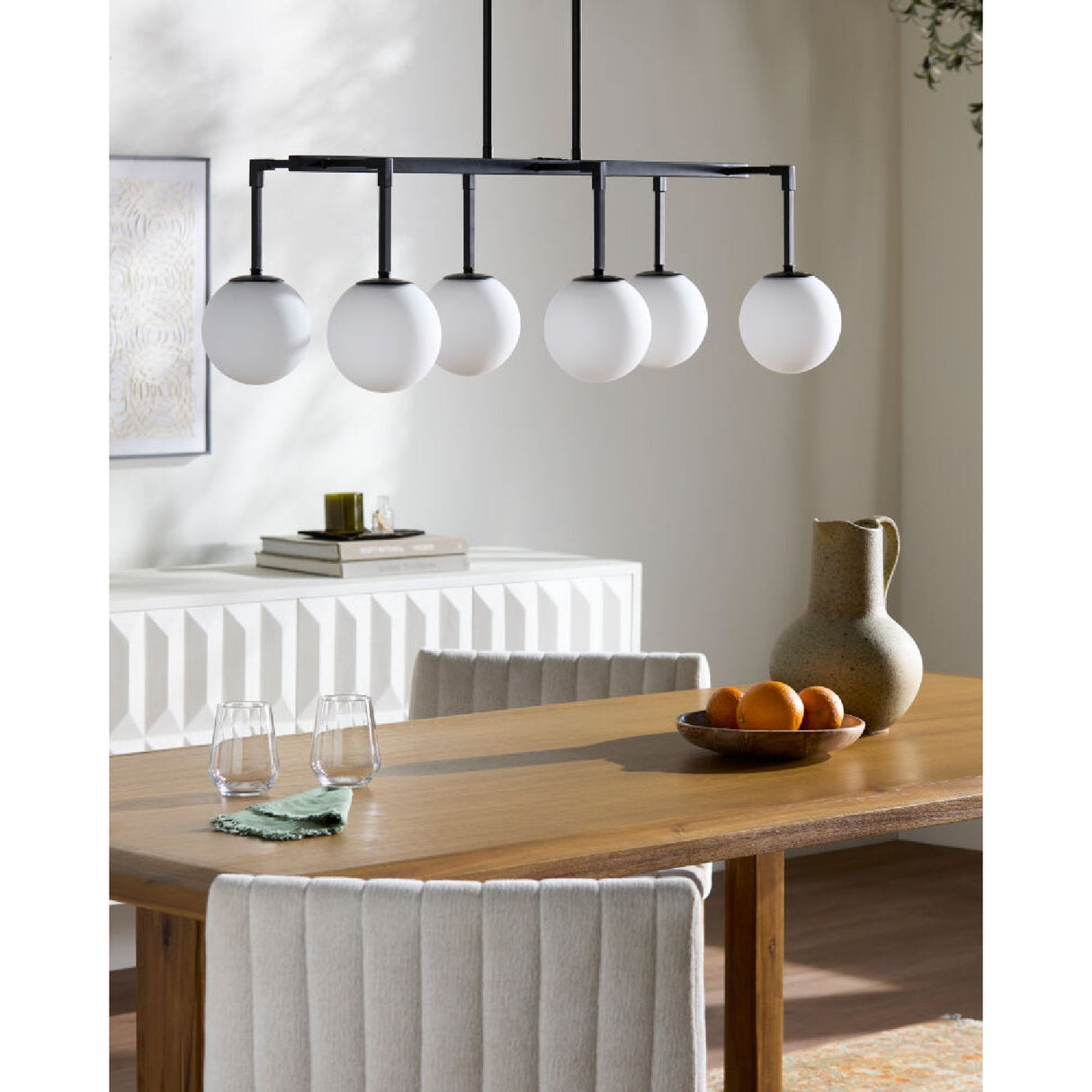 Modern European furniture - White Sphere 6-Light Linear Chandelier - www.oroa.com