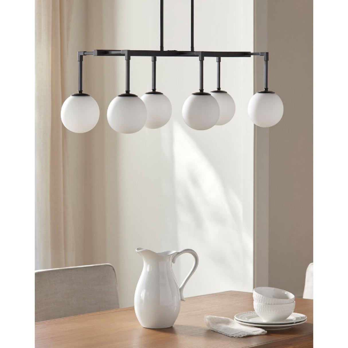 Modern European furniture - White Sphere 6-Light Linear Chandelier - www.oroa.com