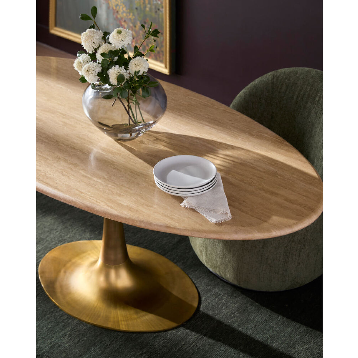 Modern European furniture - Oval Gold Base Dining Table - www.oroa.com
