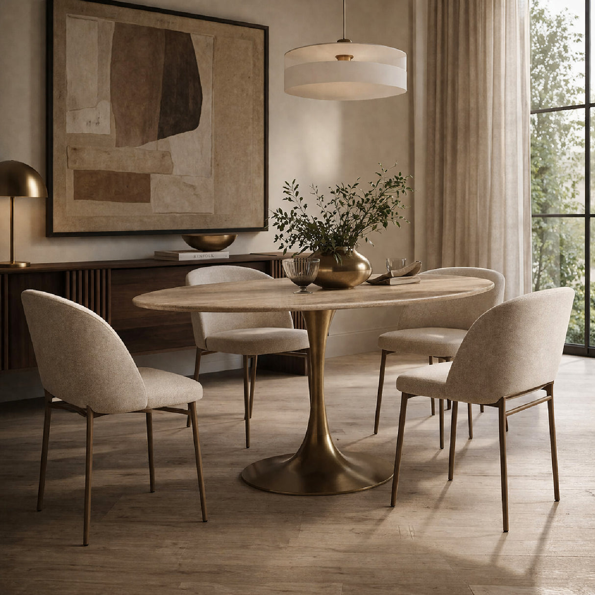 Modern European furniture - Oval Gold Base Dining Table - www.oroa.com