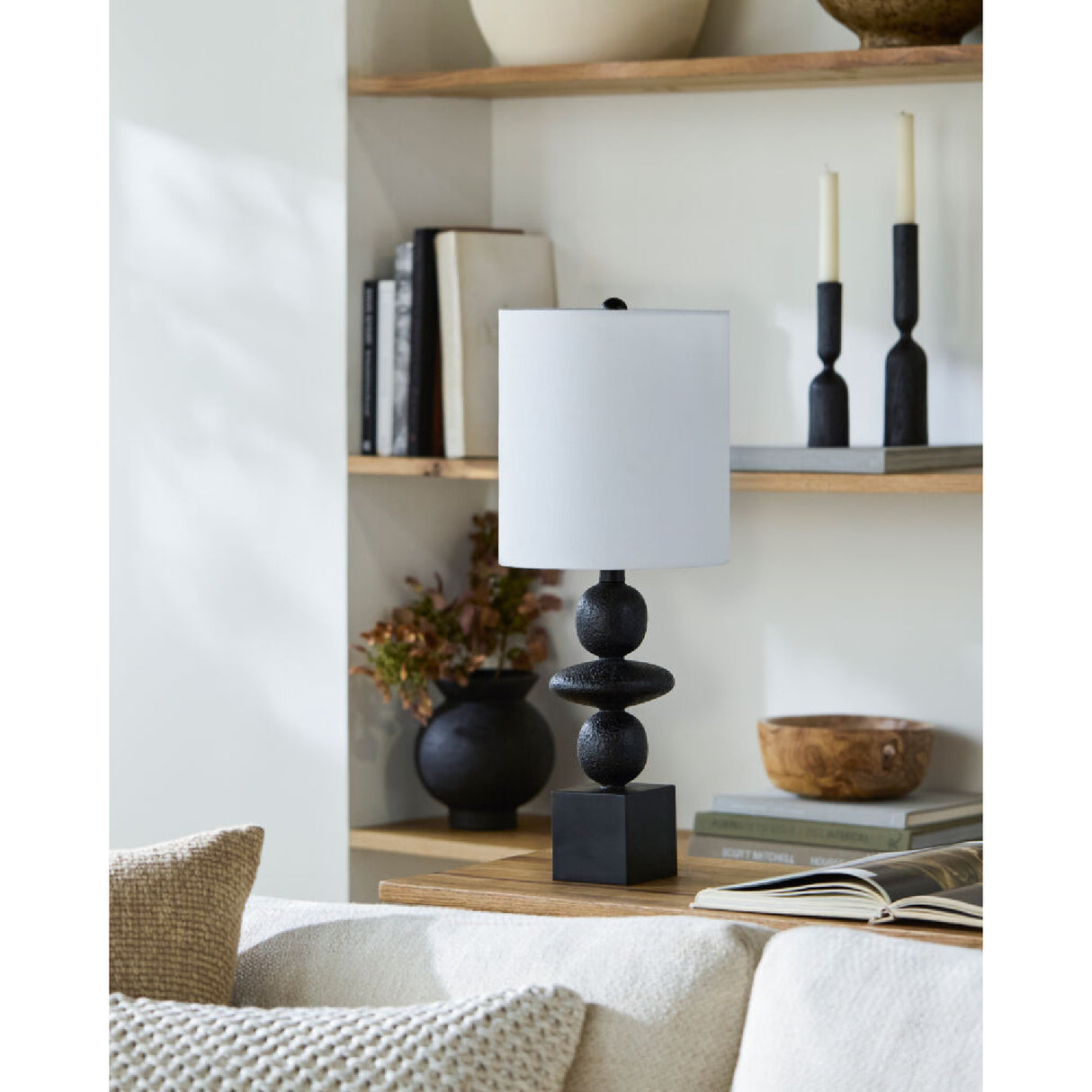 Geometric Stacked Linen Table Lamp | Oroa.com