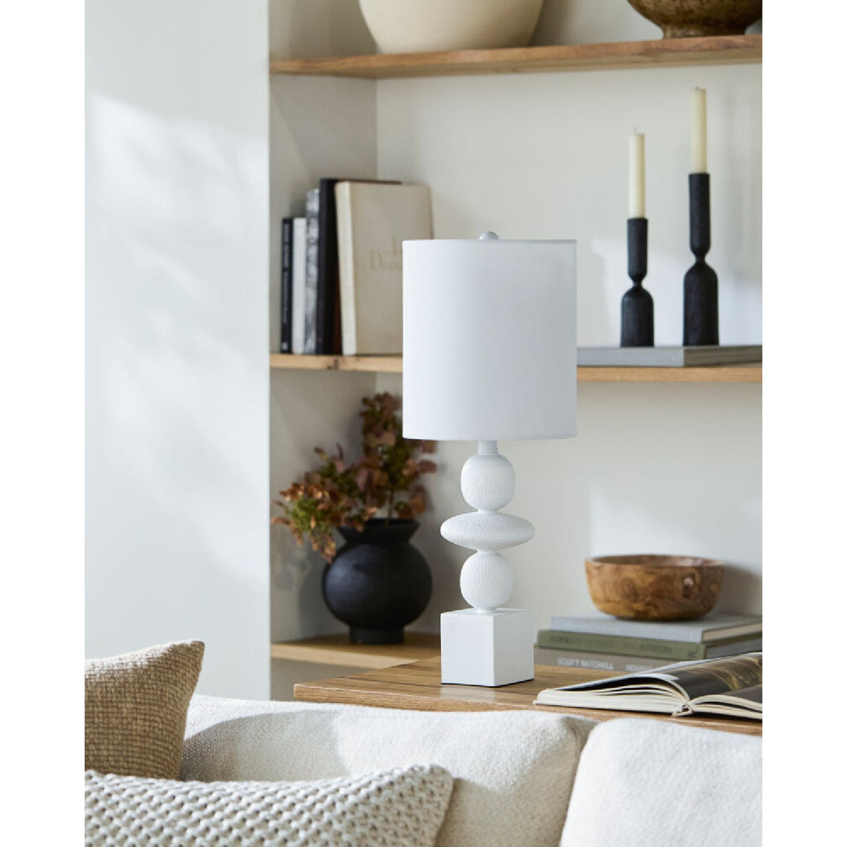 Modern European furniture - Geometric Stacked Linen Table Lamp - www.oroa.com