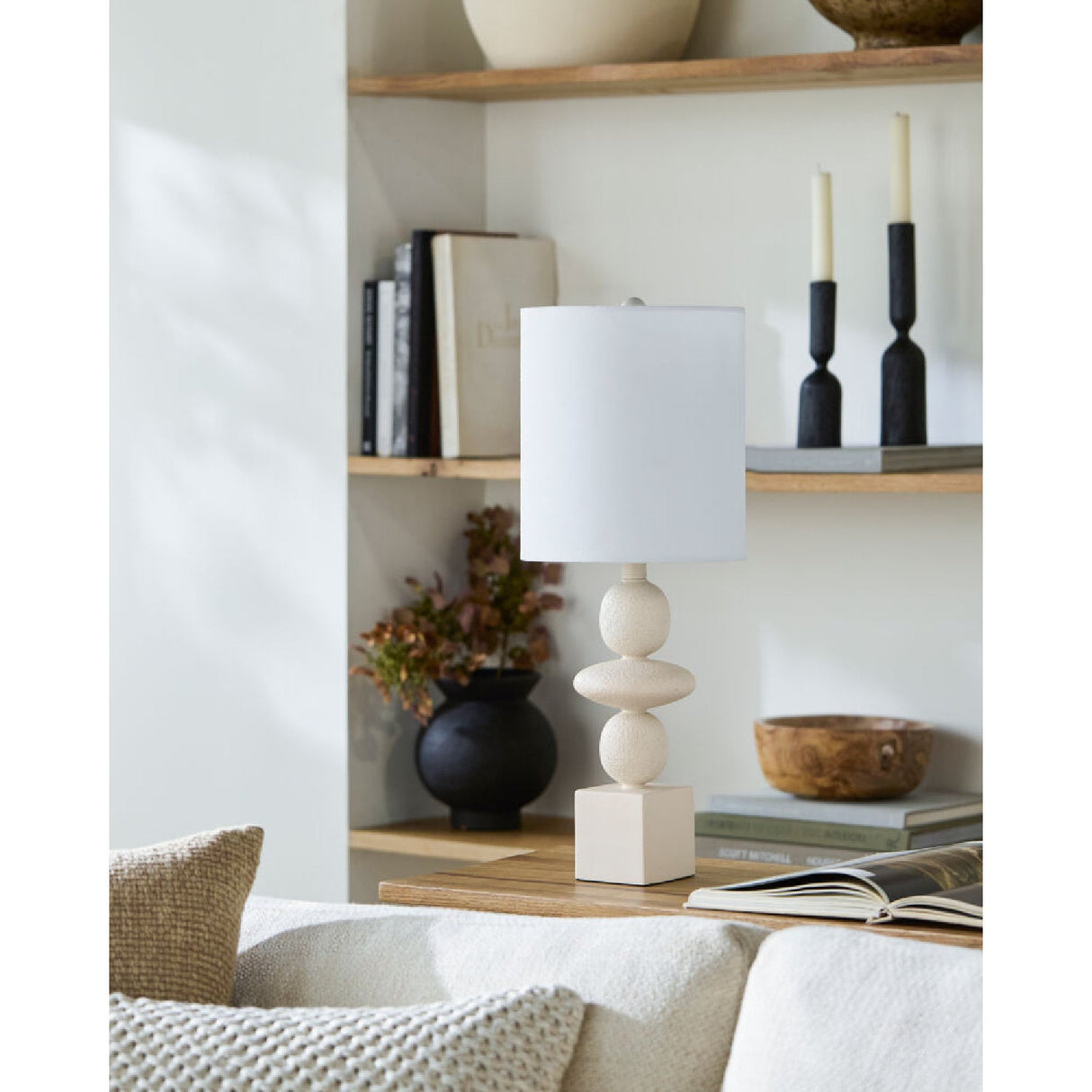 Modern European furniture - Geometric Stacked Linen Table Lamp - www.oroa.com