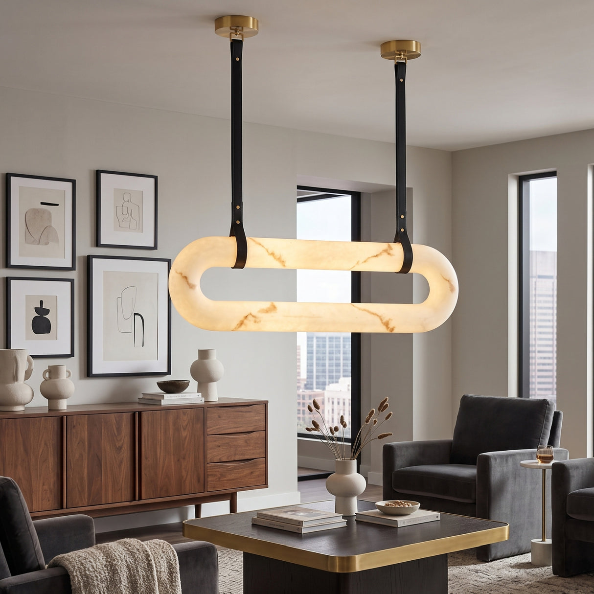 White Elongated Linear Pendant Lamp | Kuda Home Annilo -www.oroa.com