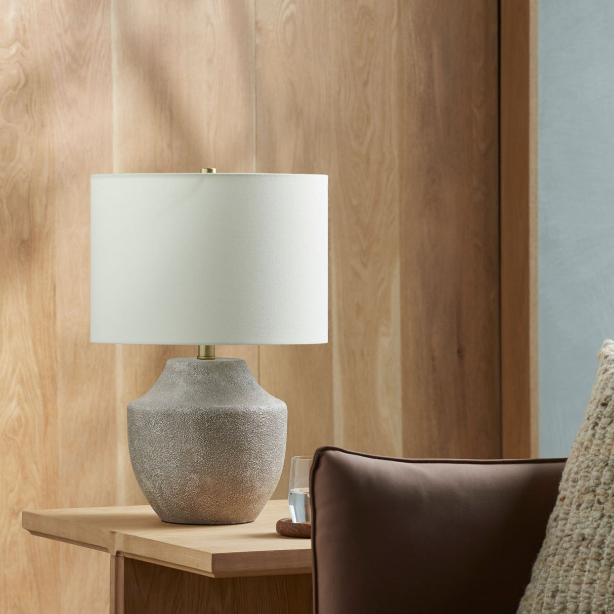 Modern European furniture - Beige Drum Linen Table Lamp S - www.oroa.com