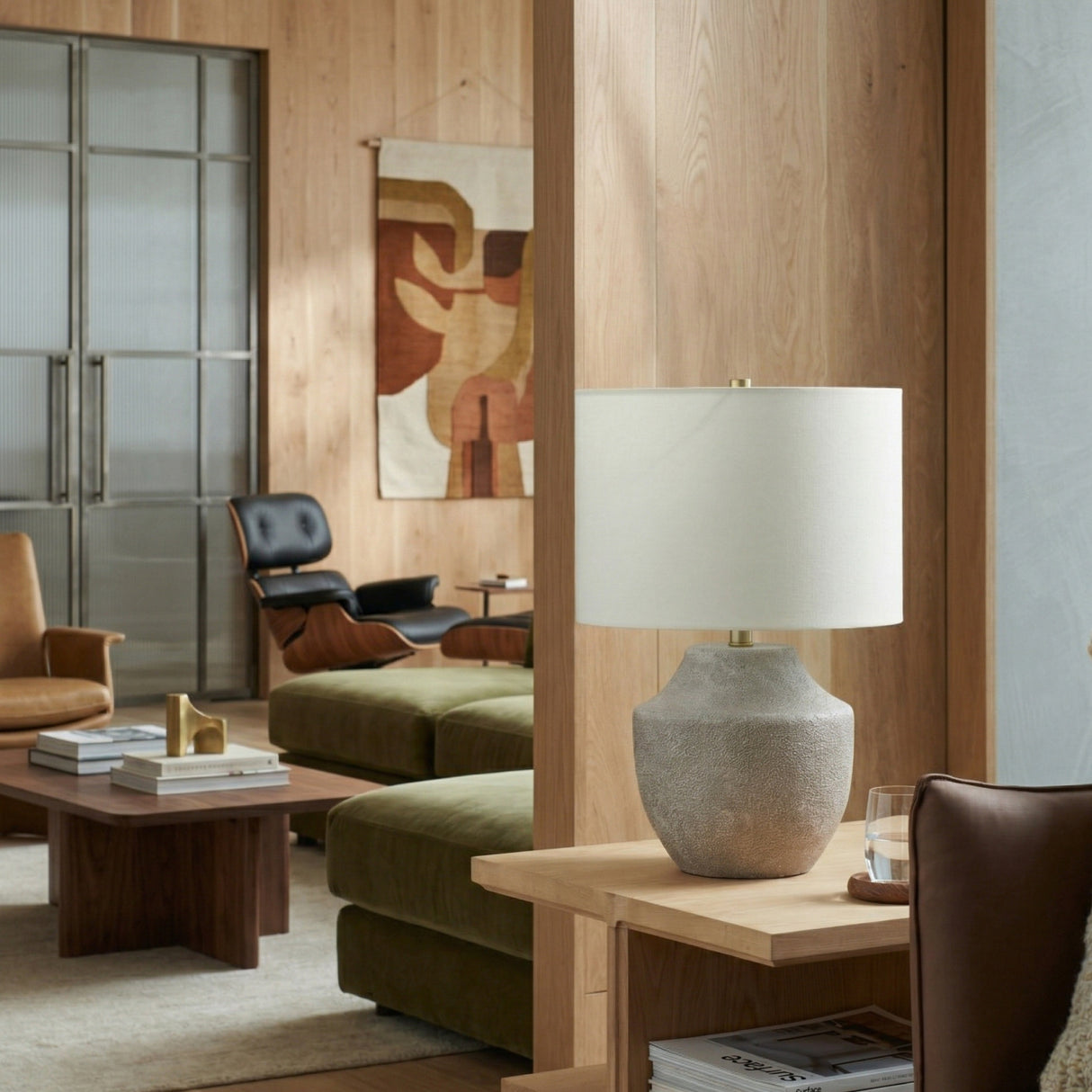 Beige Drum Linen Table Lamp S | Oroa.com