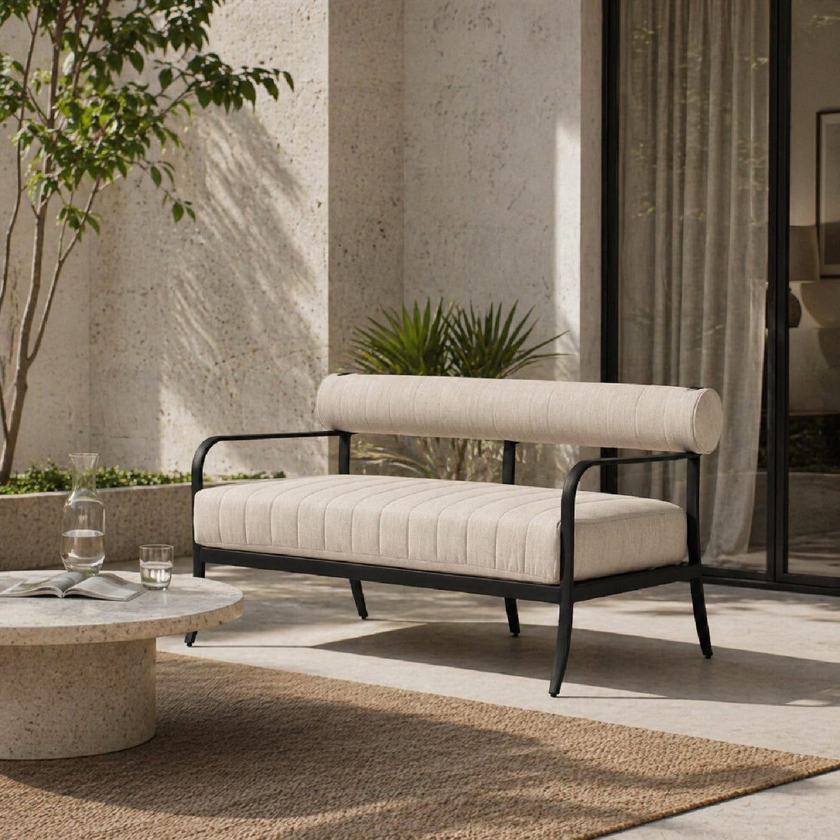 Modern European furniture - Black Aluminum Outdoor Loveseat - www.oroa.com