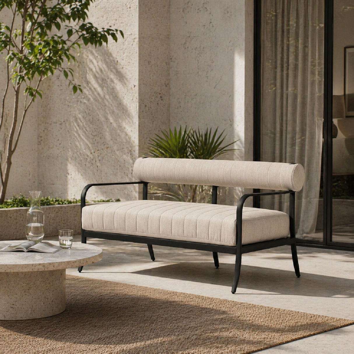 Modern European furniture - Black Aluminum Outdoor Loveseat - www.oroa.com