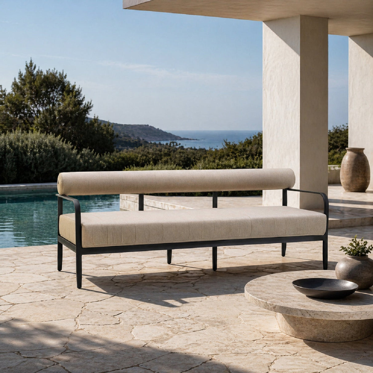 Modern European furniture - Black Aluminum Outdoor Sofa - www.oroa.com