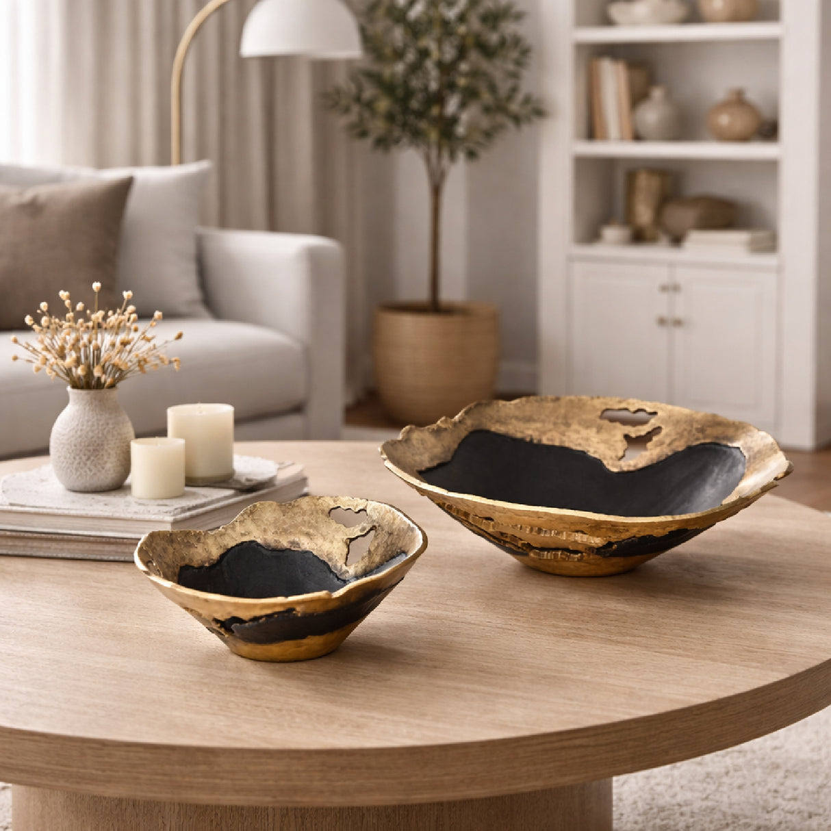 Modern European furniture - Antiqued Aluminum Decorative Bowls (2) - www.oroa.com