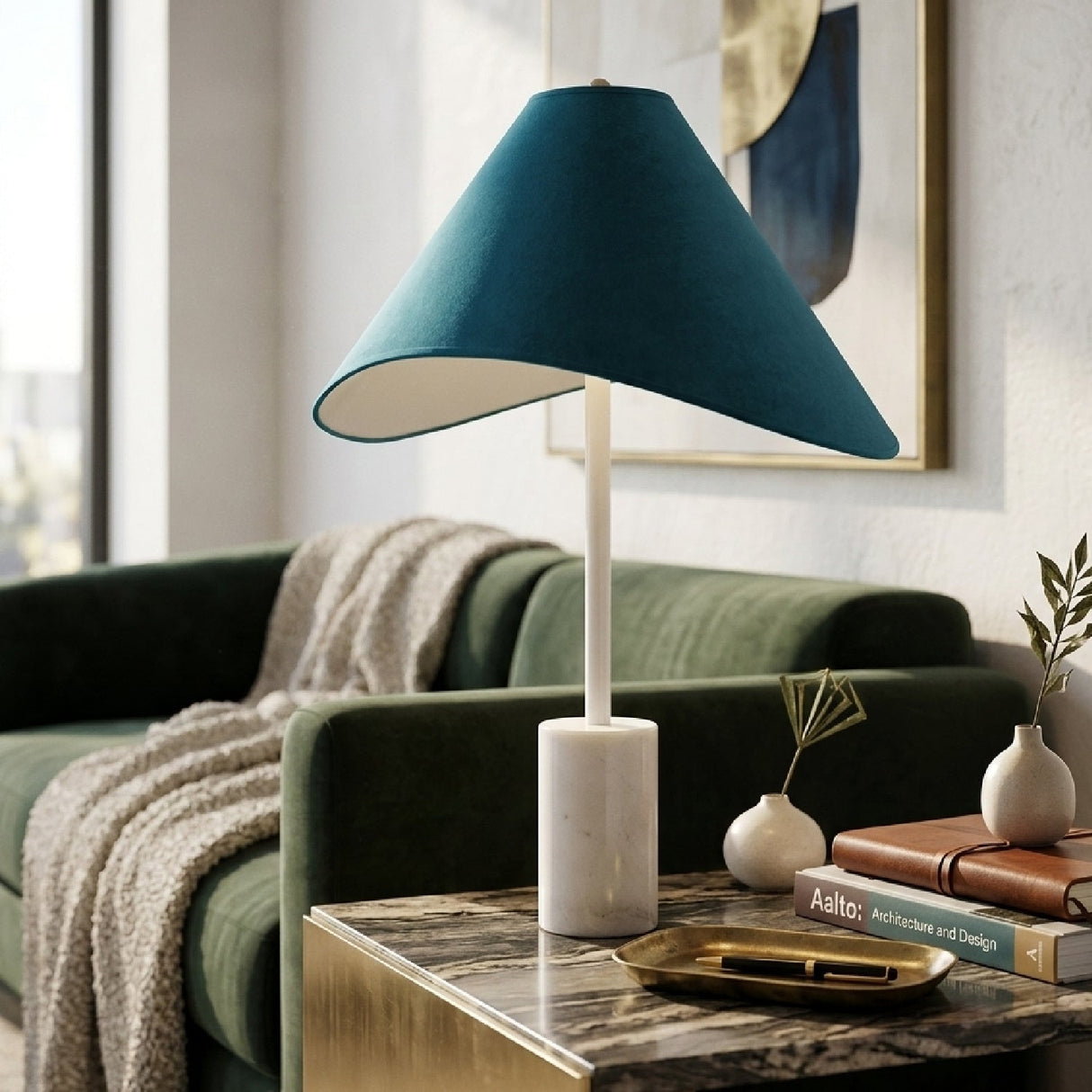 Modern European furniture - Marble Base Cotton Table Lamp - www.oroa.com