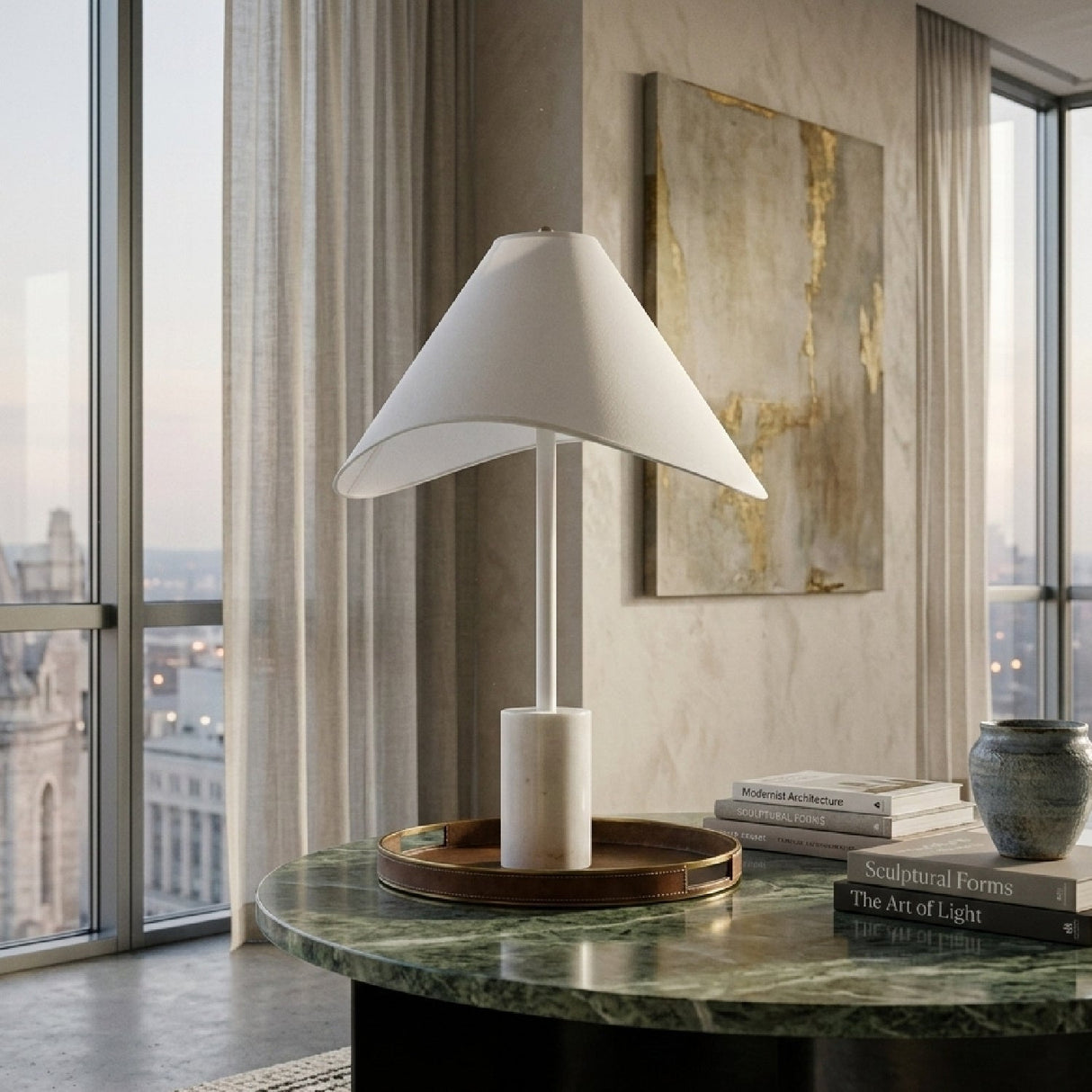 Modern European furniture - Marble Base Cotton Table Lamp - www.oroa.com
