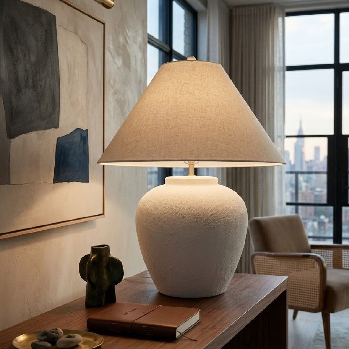Modern European furniture - Cream Ceramic Accent Table Lamp - www.oroa.com