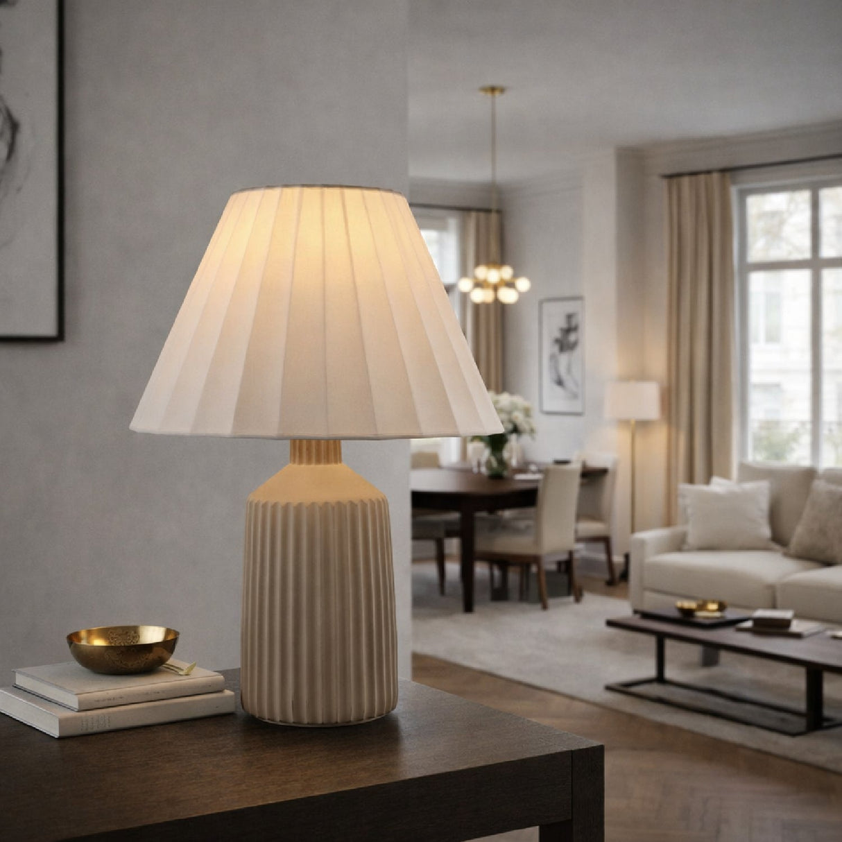 Modern European furniture - Gray Fluted Concrete Table Lamp - www.oroa.com