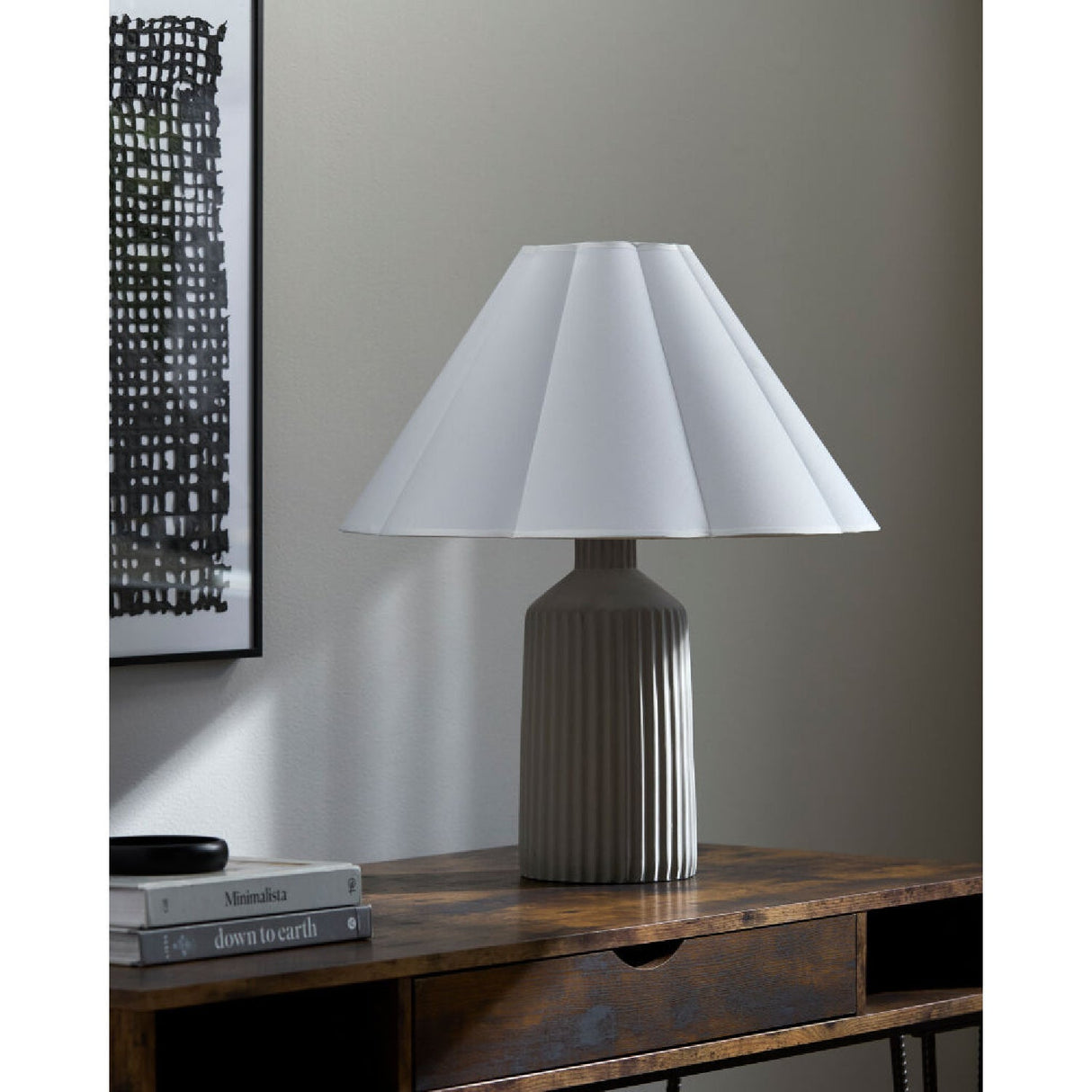 Modern European furniture - Gray Fluted Concrete Table Lamp - www.oroa.com