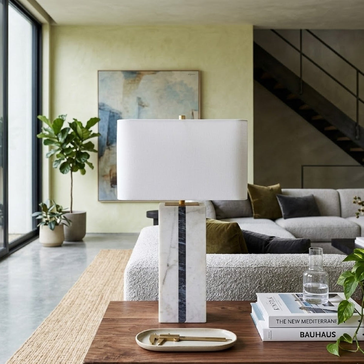 Modern European furniture - Marble White Linen Table Lamp - www.oroa.com