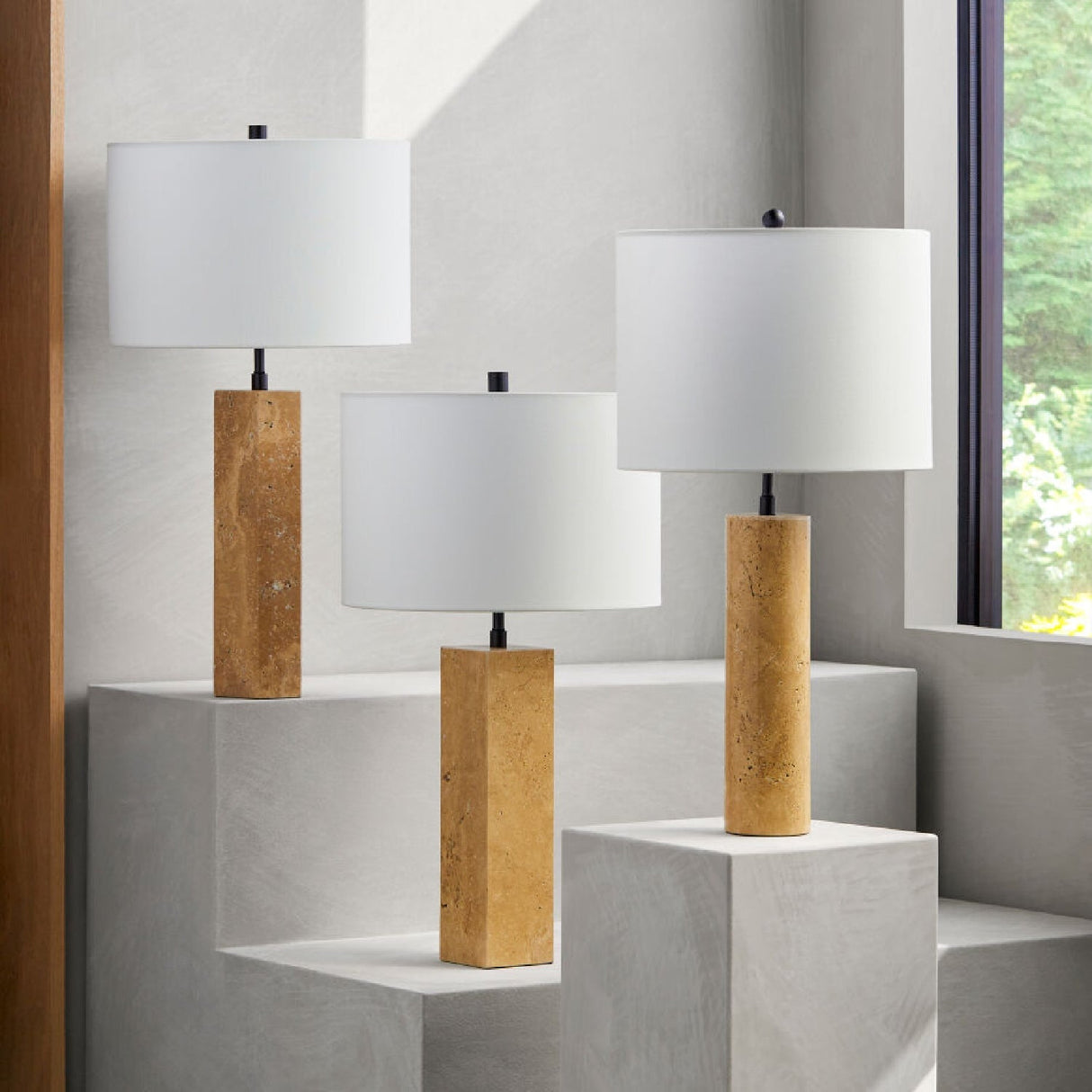 Modern European furniture - Travertine Cream Linen Table Lamp - www.oroa.com