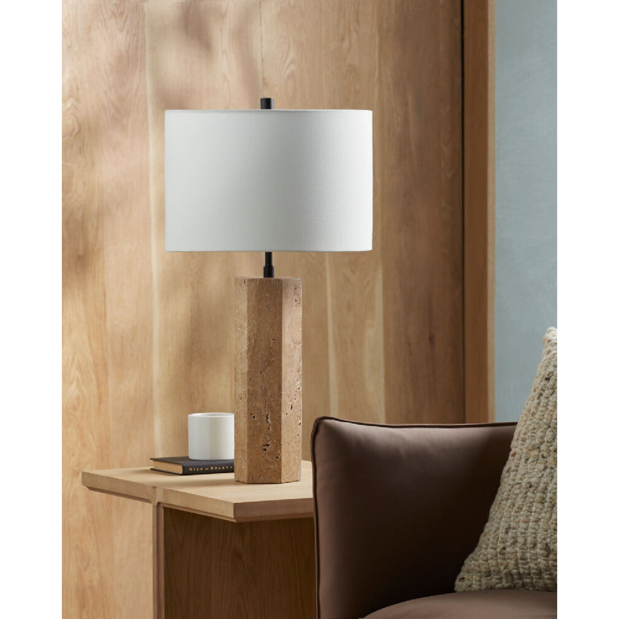 Modern European furniture - Travertine Cream Linen Table Lamp - www.oroa.com
