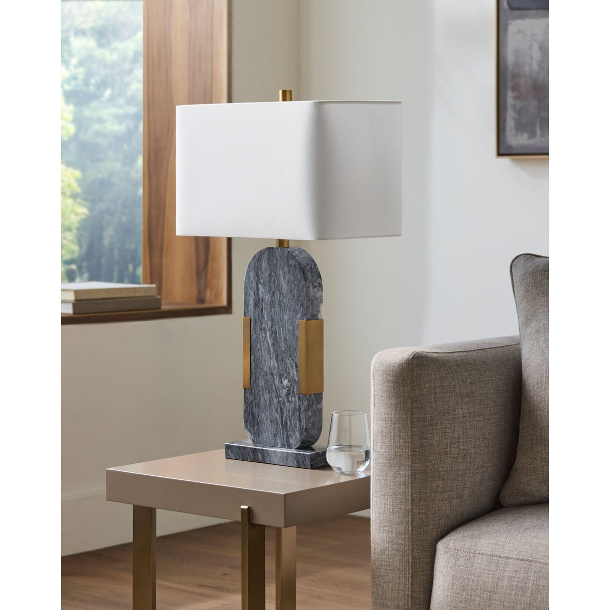 Modern European furniture - Gray Marble Accent Table Lamp - www.oroa.com
