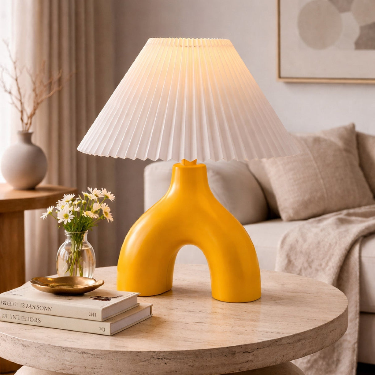 Modern European furniture - Ceramic White Linen Table Lamp - www.oroa.com