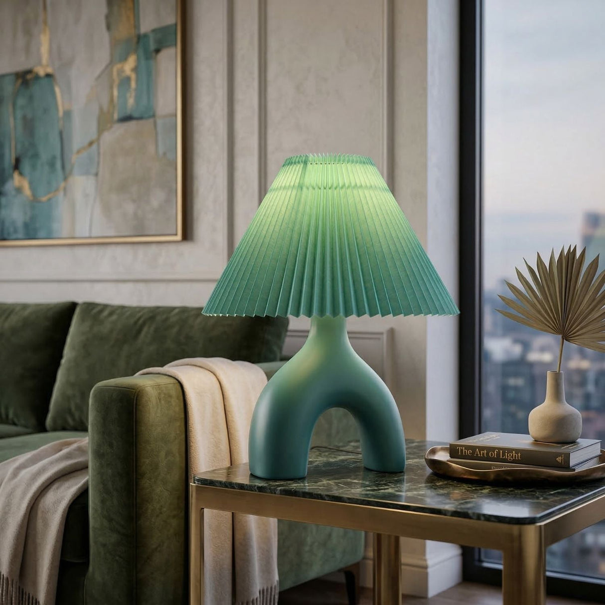 Modern European furniture - Ceramic Cream Linen Table Lamp - www.oroa.com