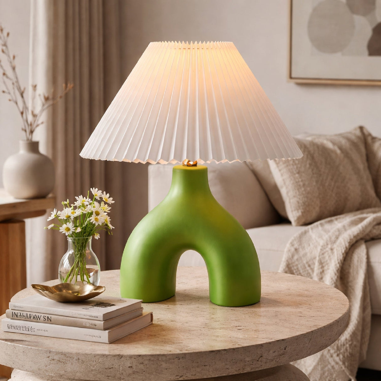Modern European furniture - Ceramic White Linen Table Lamp - www.oroa.com