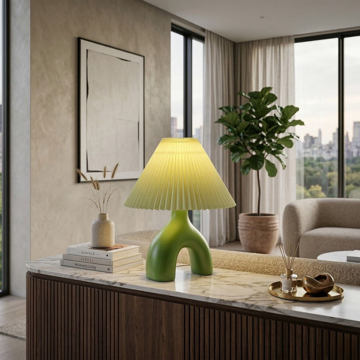 Modern European furniture - Ceramic Cream Linen Table Lamp - www.oroa.com