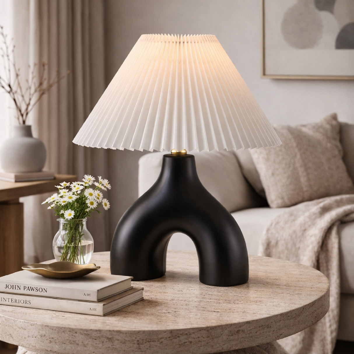 Modern European furniture - Ceramic White Linen Table Lamp - www.oroa.com