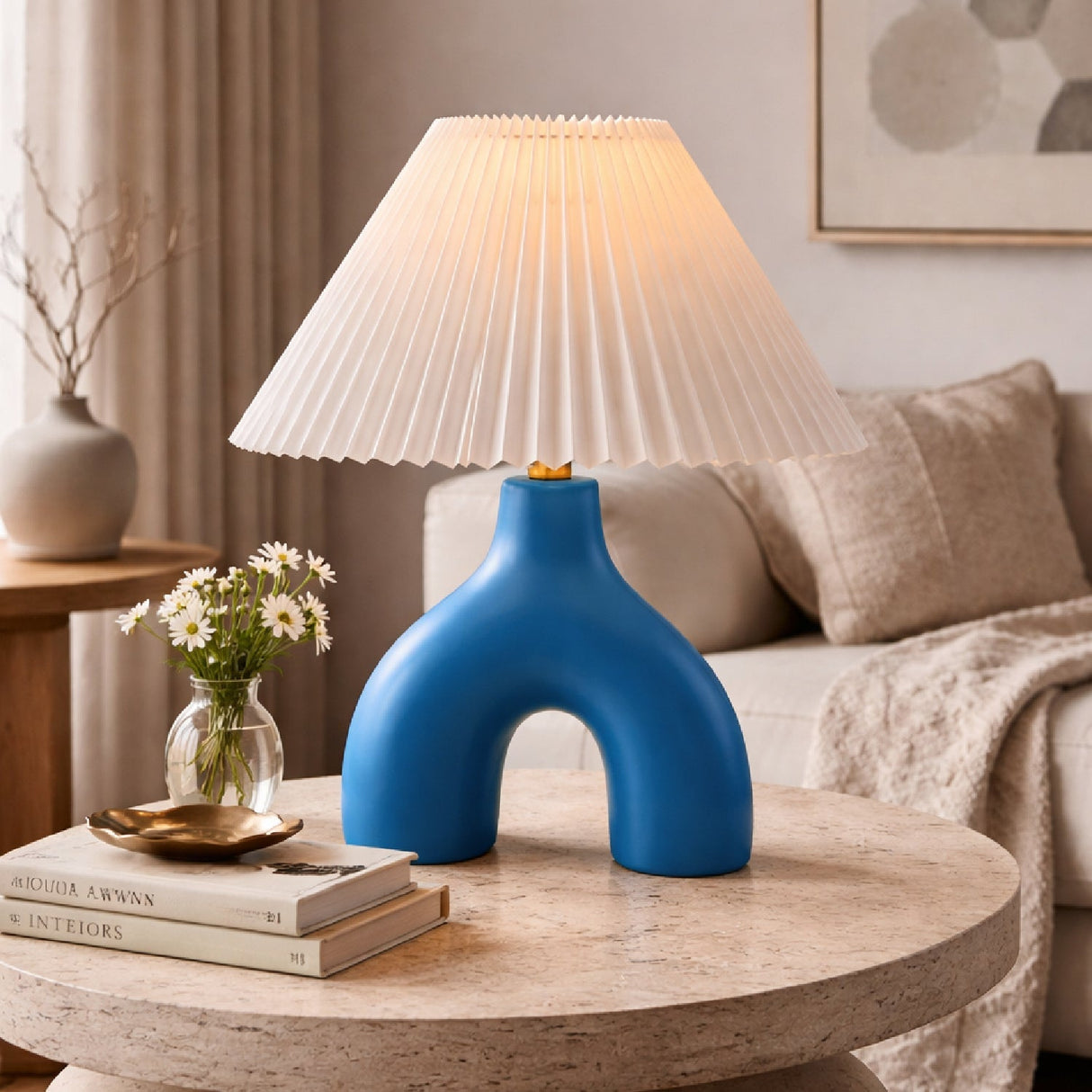 Modern European furniture - Ceramic White Linen Table Lamp - www.oroa.com