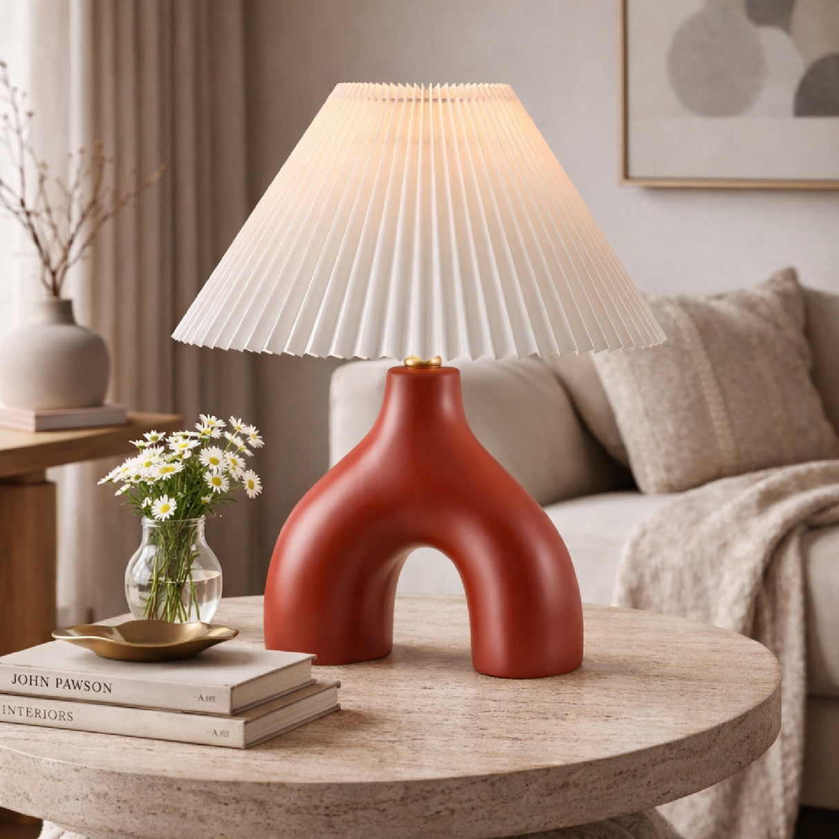 Modern European furniture - Ceramic White Linen Table Lamp - www.oroa.com