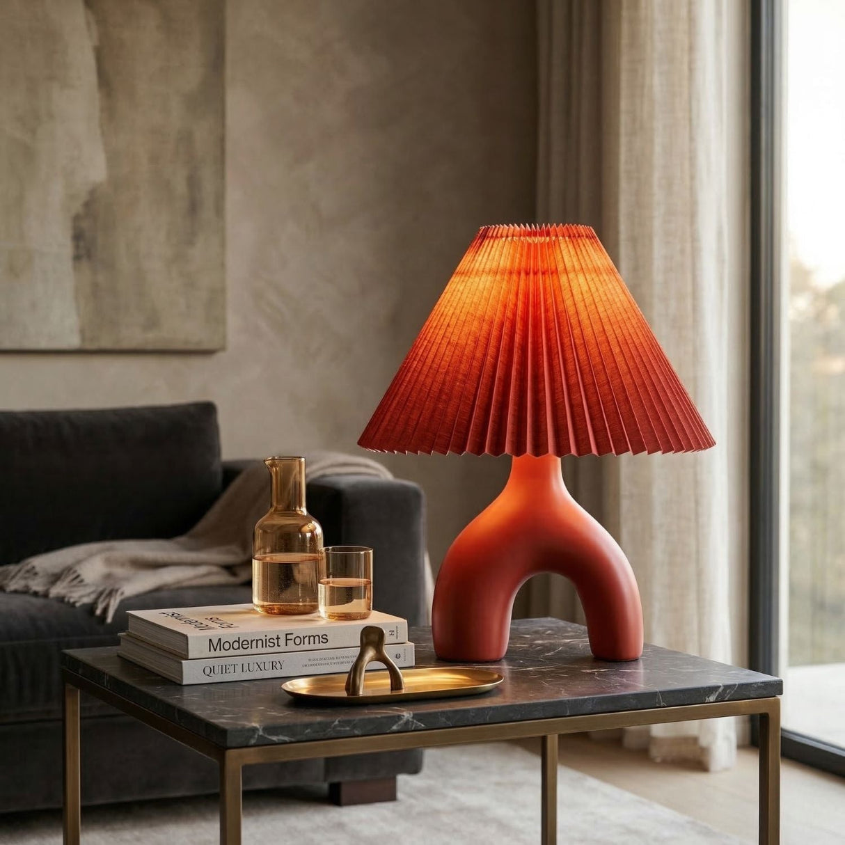 Modern European furniture - Ceramic Cream Linen Table Lamp - www.oroa.com
