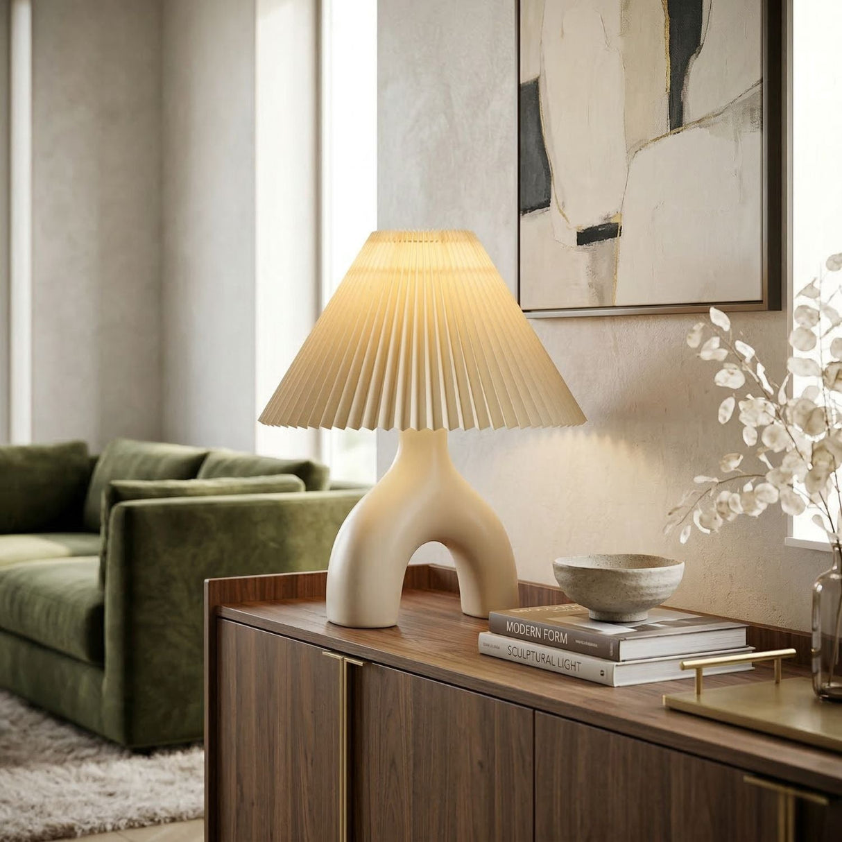 Modern European furniture - Ceramic Cream Linen Table Lamp - www.oroa.com