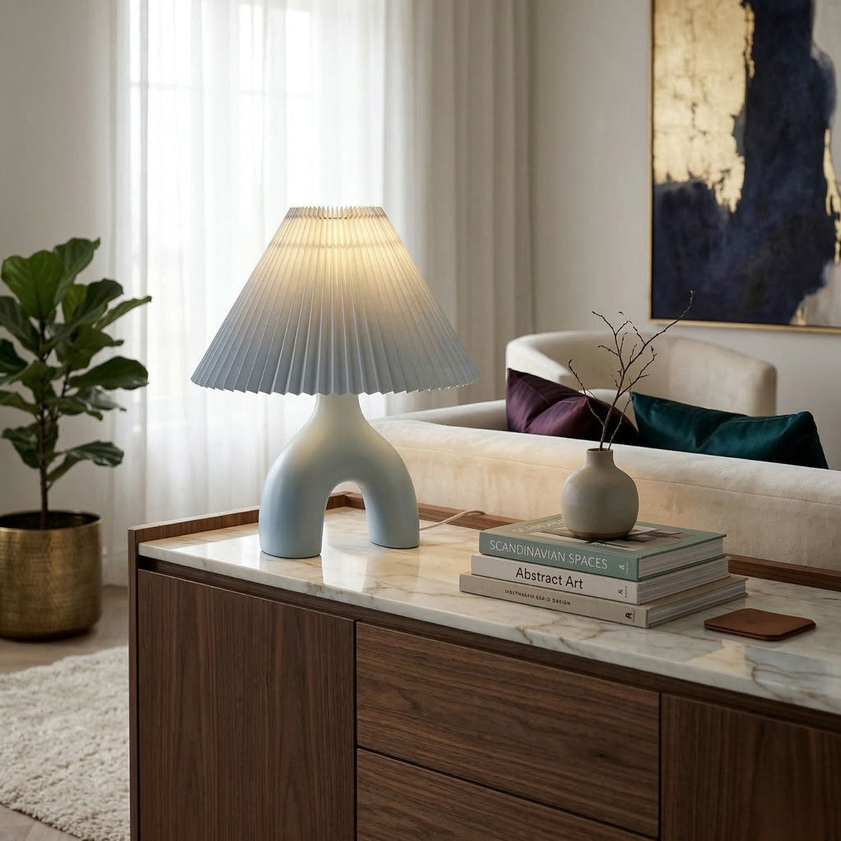 Modern European furniture - Ceramic Cream Linen Table Lamp - www.oroa.com