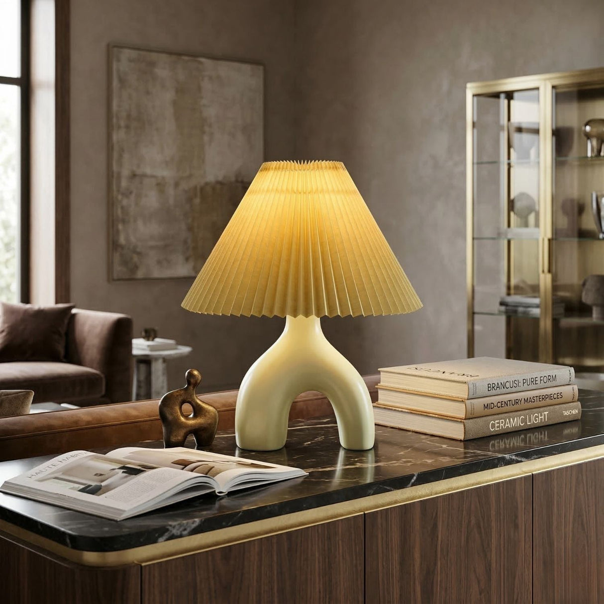 Modern European furniture - Ceramic Cream Linen Table Lamp - www.oroa.com