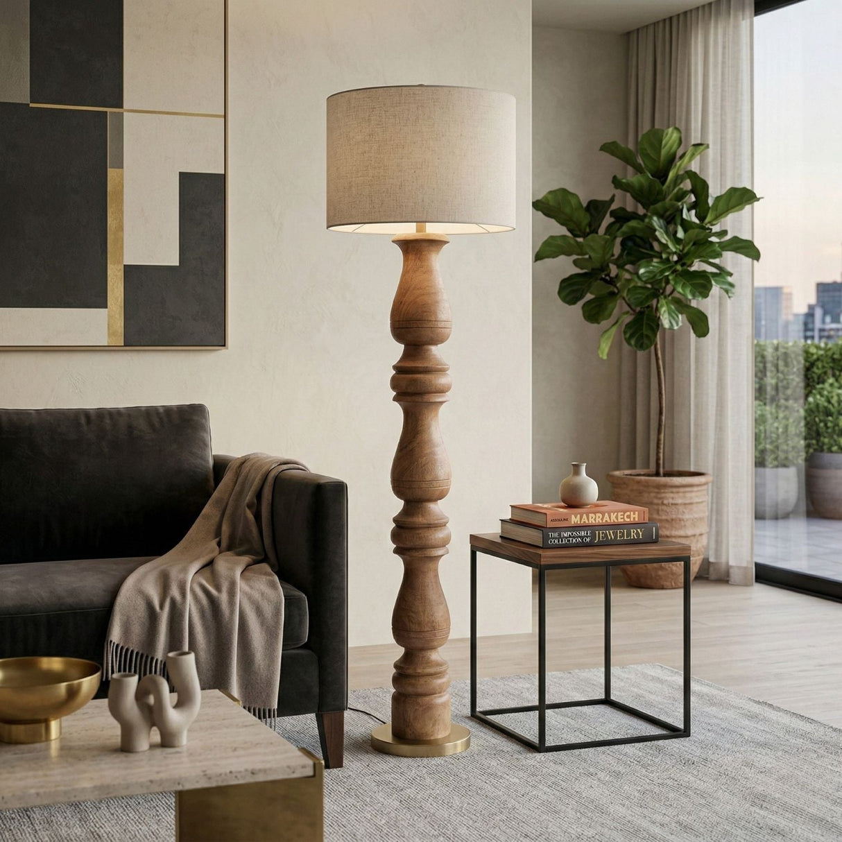 Modern European furniture - Beige Linen Accent Floor Lamp - www.oroa.com