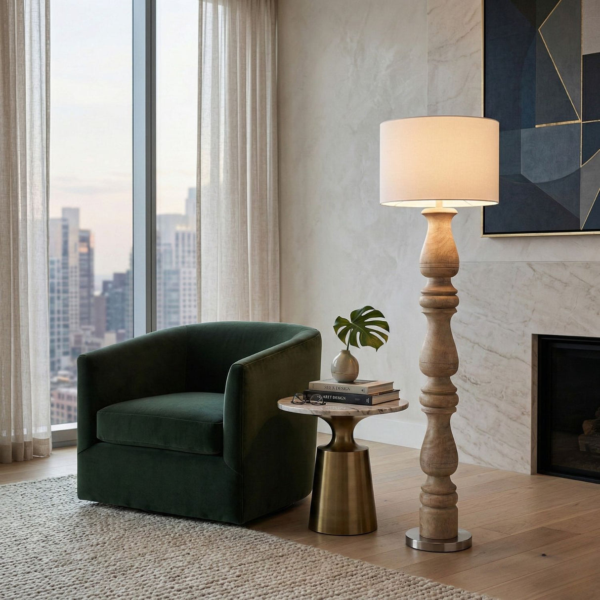 White Linen Accent Floor Lamp | Oroa.com