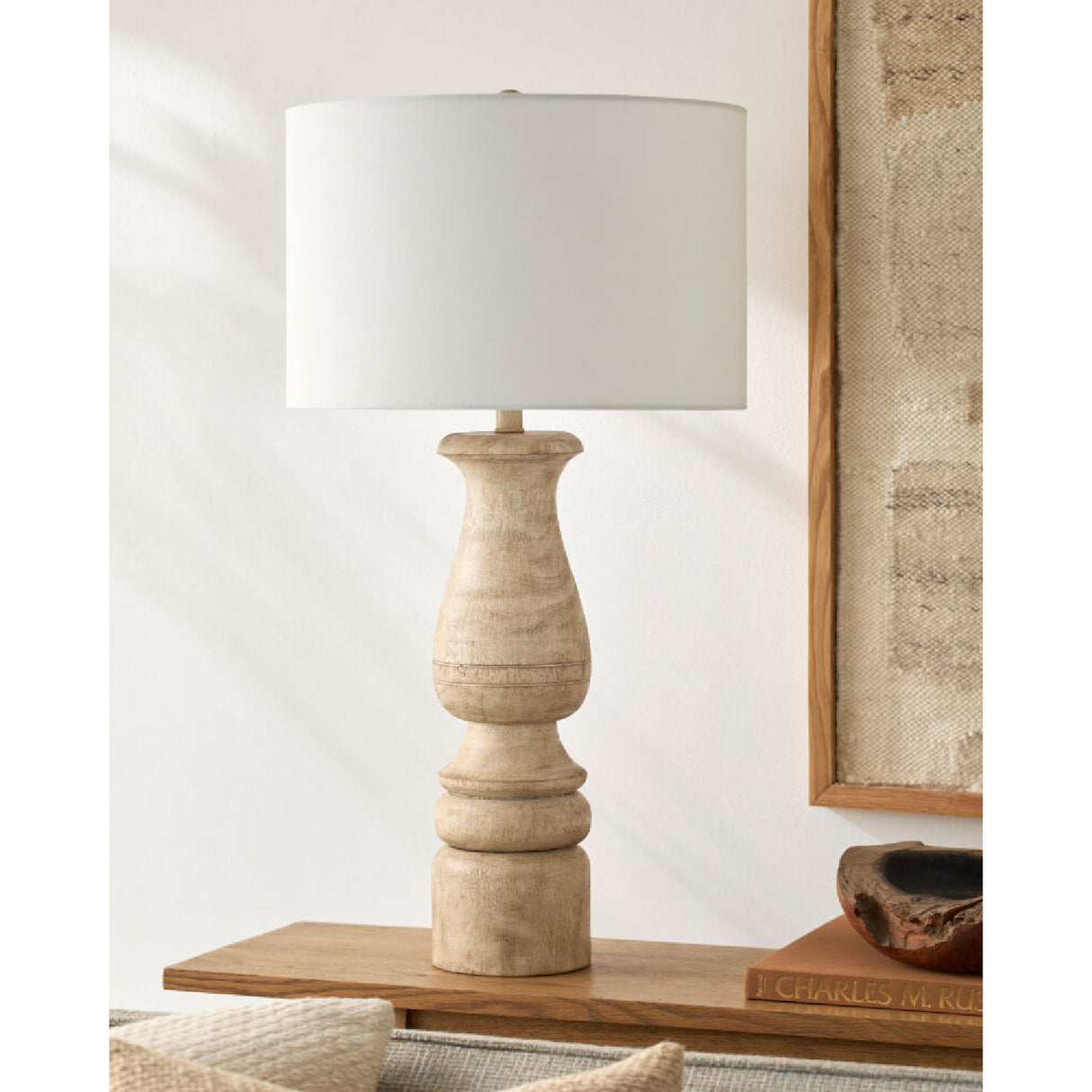 White Linen Accent Table Lamp | Oroa.com