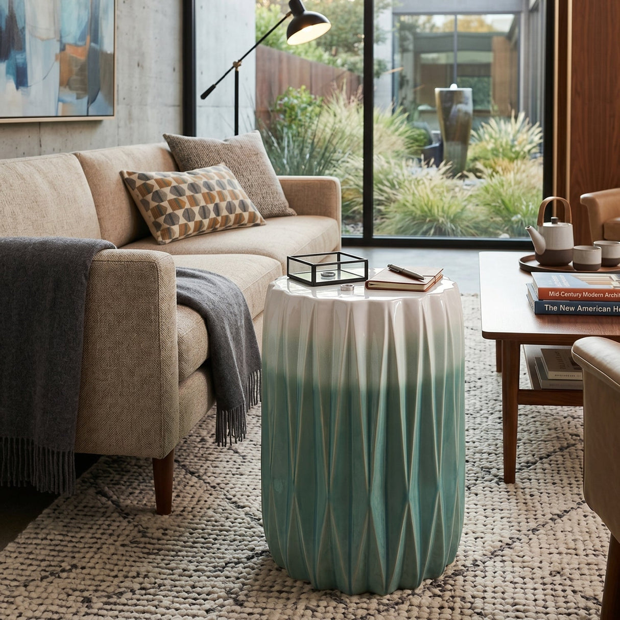 Modern European furniture - Ridged Ceramic Garden Stool - www.oroa.com