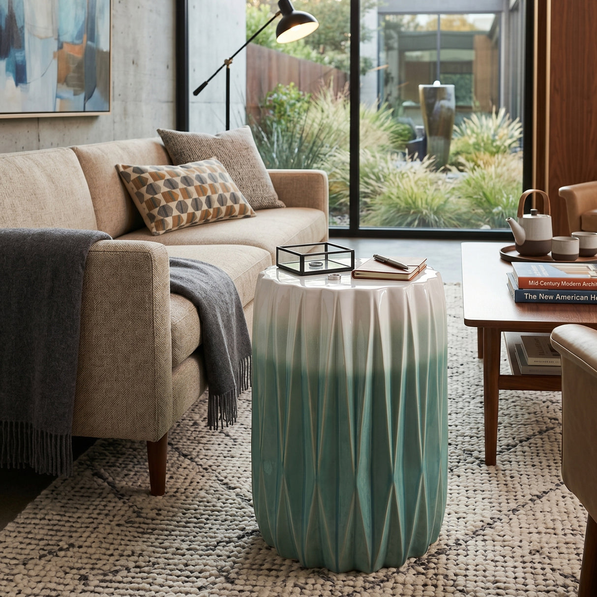 Modern European furniture - Ridged Ceramic Garden Stool - www.oroa.com | Oroa.com