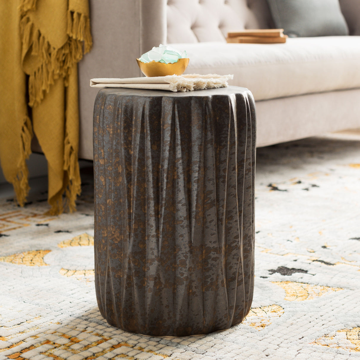 Modern European furniture - Ridged Ceramic Garden Stool - www.oroa.com