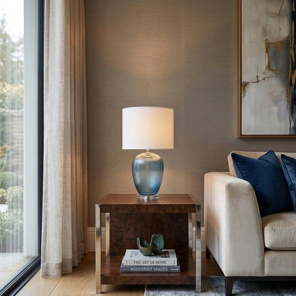 Modern European furniture - Blue Glass Accent Table Lamp - www.oroa.com